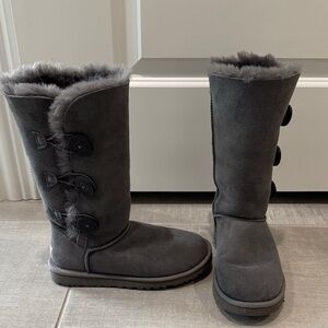 UGG Charcoal Button-Detail Winter Boots